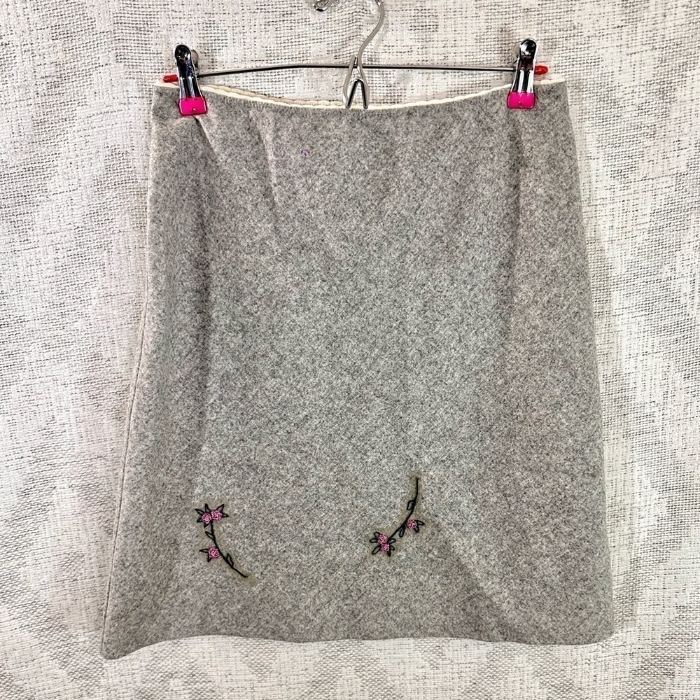 Simonetta wool blend grey beaded embroidered pencil skirt